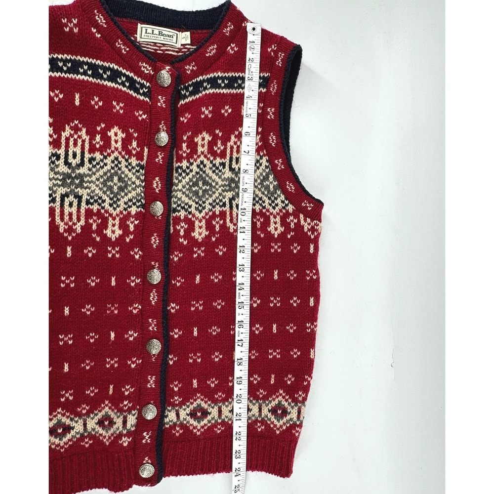 VTG L.L. Bean Sweater Vest Fair Isle Nordic Wool Blend Button Front USA Women S - Picture 6 of 7